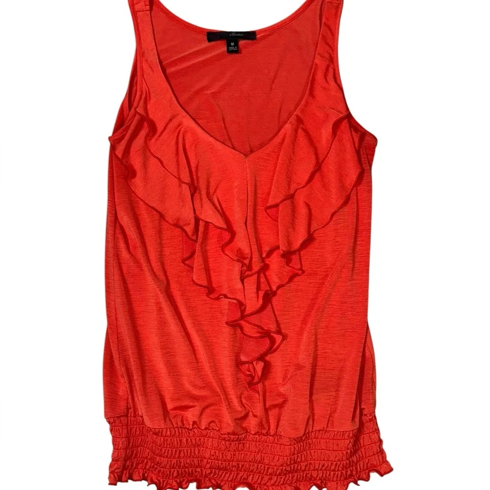 HeartSoul Orange Ruffle Front Tank Top Smocked‎ Hem Sleeveless Women’s M Y2K